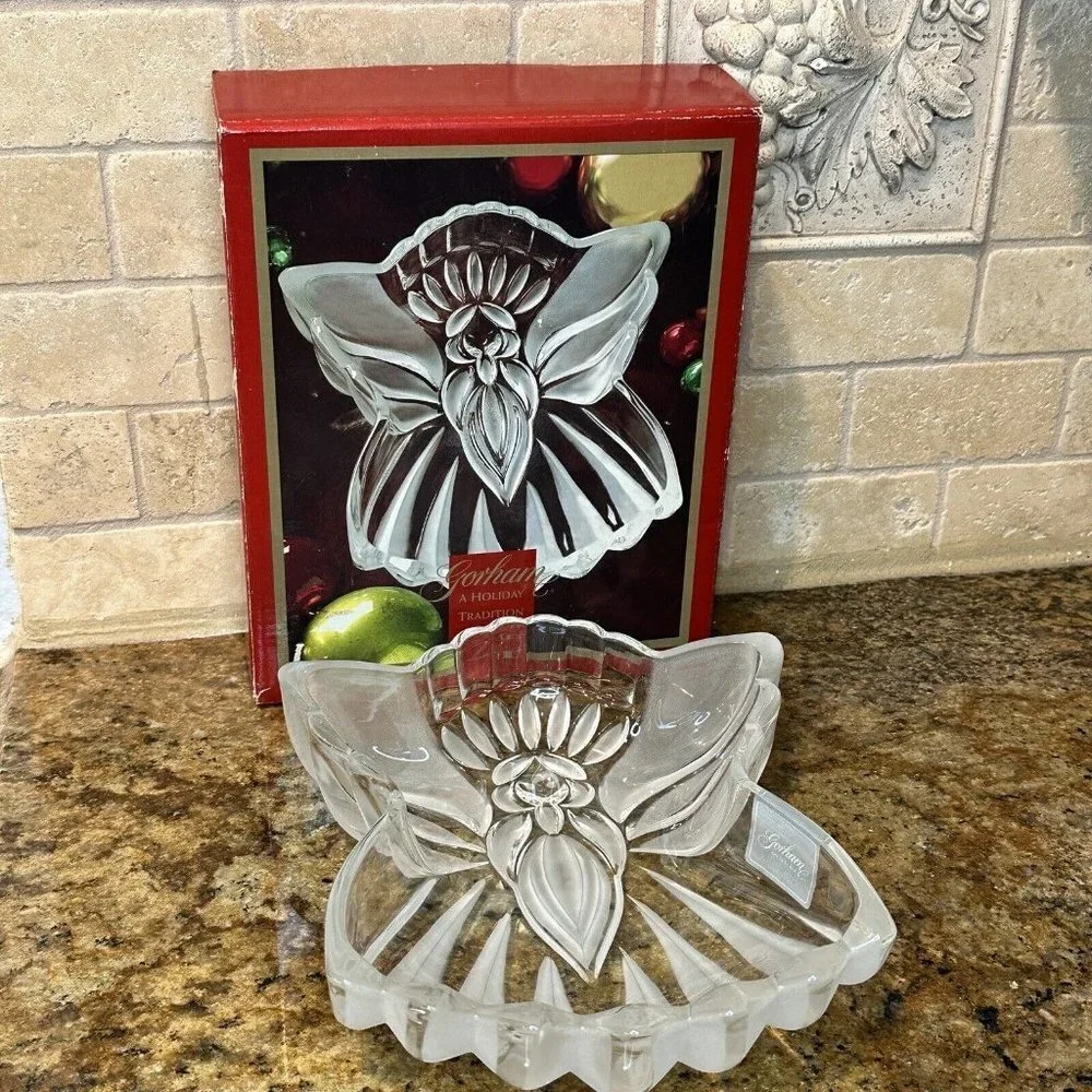 Gorham Crystal‎ Holiday Traditions Angel Of Peace 8.5 Inch Candy Dish NWT Box
